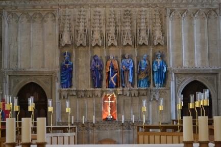 Statues removed at the Reformation have been replaced by more recent Martyrs.